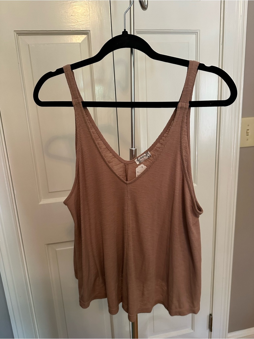 Free People Ribbed V-Neck Tank Top - Mauve Taupe